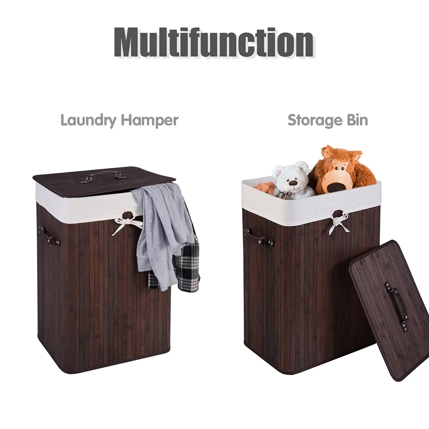 Tall Portable Laundry Basket, Deep Brown & White