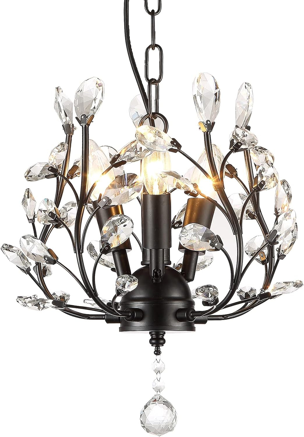 Seol-Light Vintage Crystal Branch Close to Ceiling Light Fixture Black Chandelier Flush Mount with 4 Light 160W 24.5" Dia;