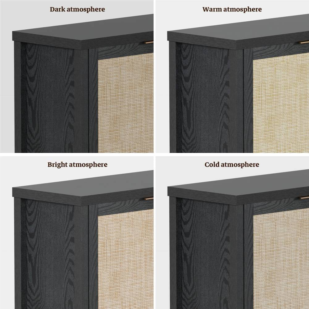 Sideboard Buffet Cabinet Set of 2, Rattan Cabinet with Doors Farmhouse Kitchen Storage Cabinet, Boho Liquor Cabinet Accent Cabinet Black