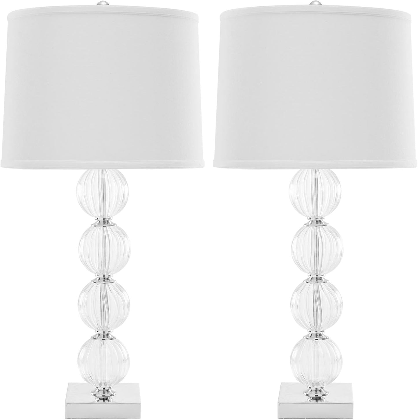 SAFAVIEH Lighting Collection Amanda Modern Crystal Stacked Globe 30-Inch Bedroom Living Room Home Office Desk Nightstand Table Lamp Set of 2 (LED Bulbs Included)