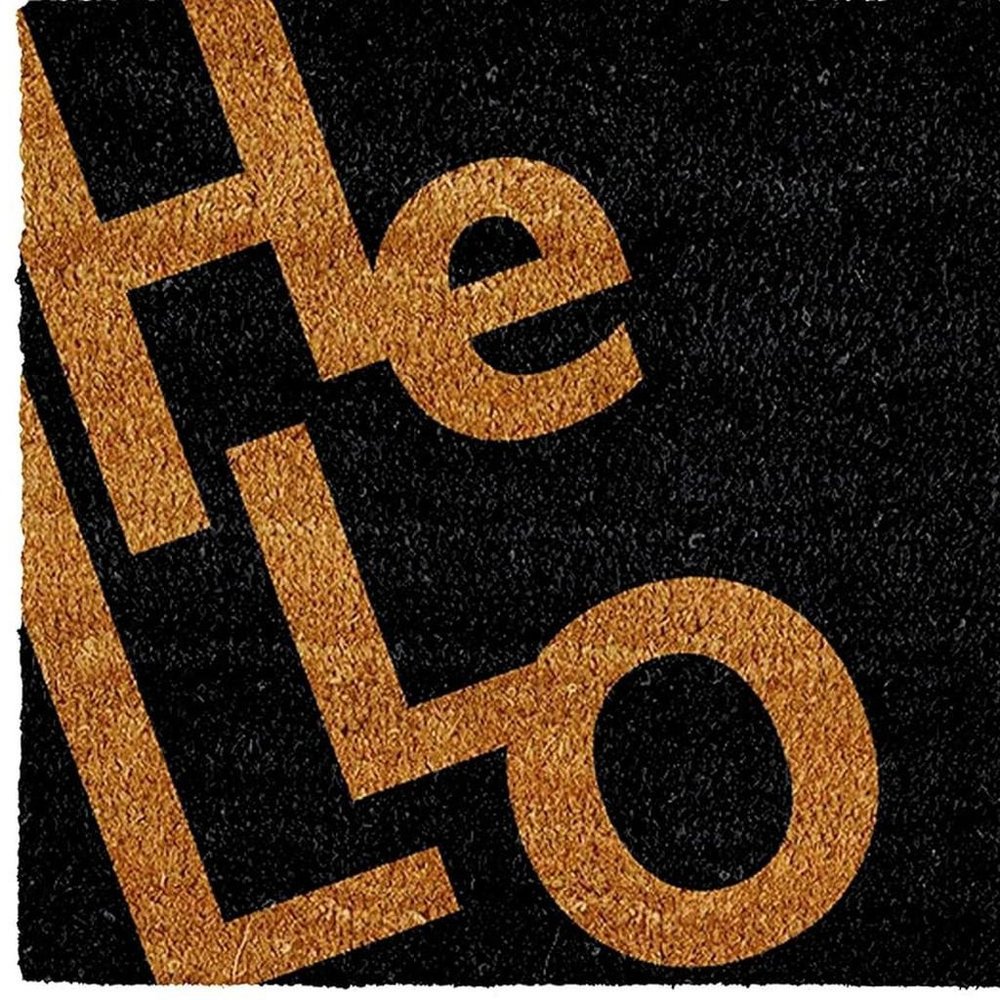 17" X 29" Black And Natural Hello Outdoor Coir Door Mat