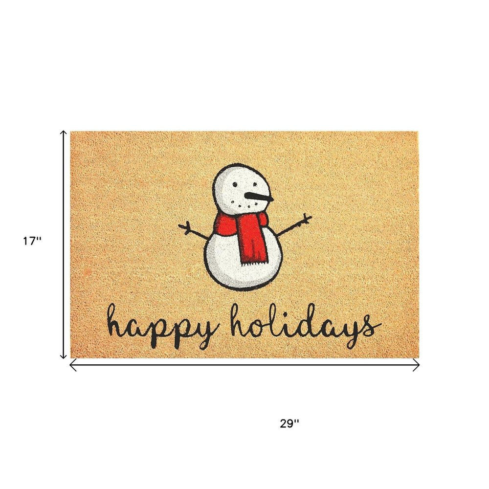 17" X 29" Natural And White Coir Snowman Outdoor Christmas Door Mat