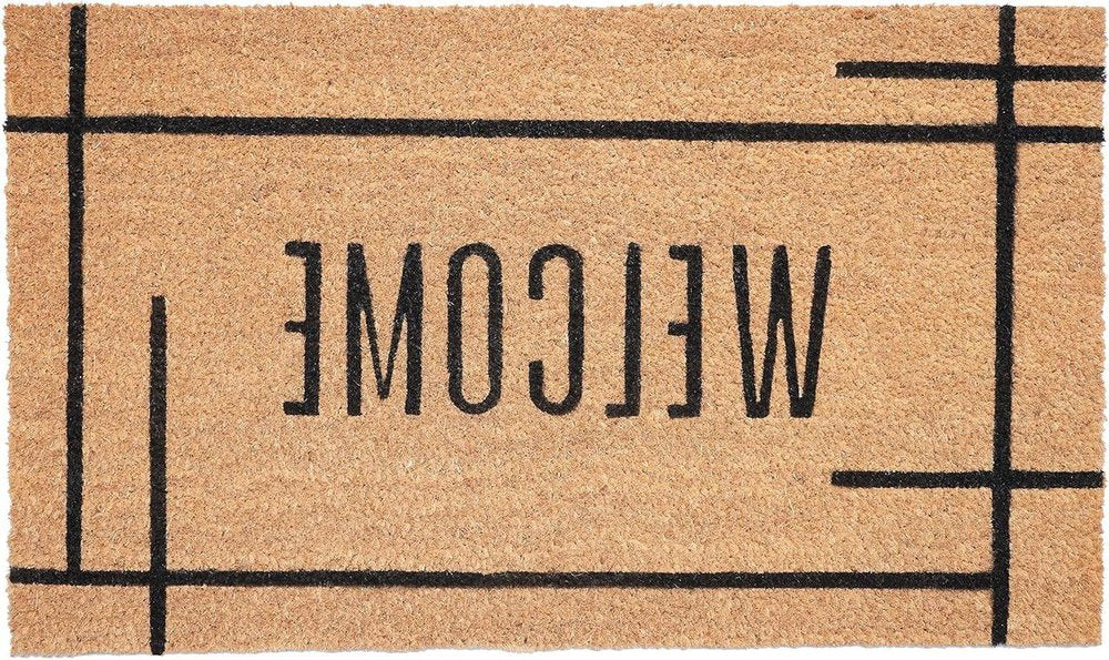 17" X 29" Natural And Black Welcome Outdoor Coir Door Mat