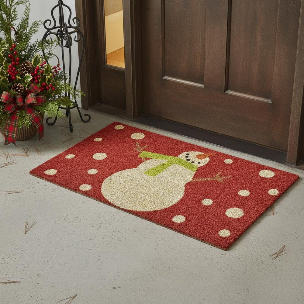 24" X 36" Red And White Coir Snowman Outdoor Christmas Door Mat