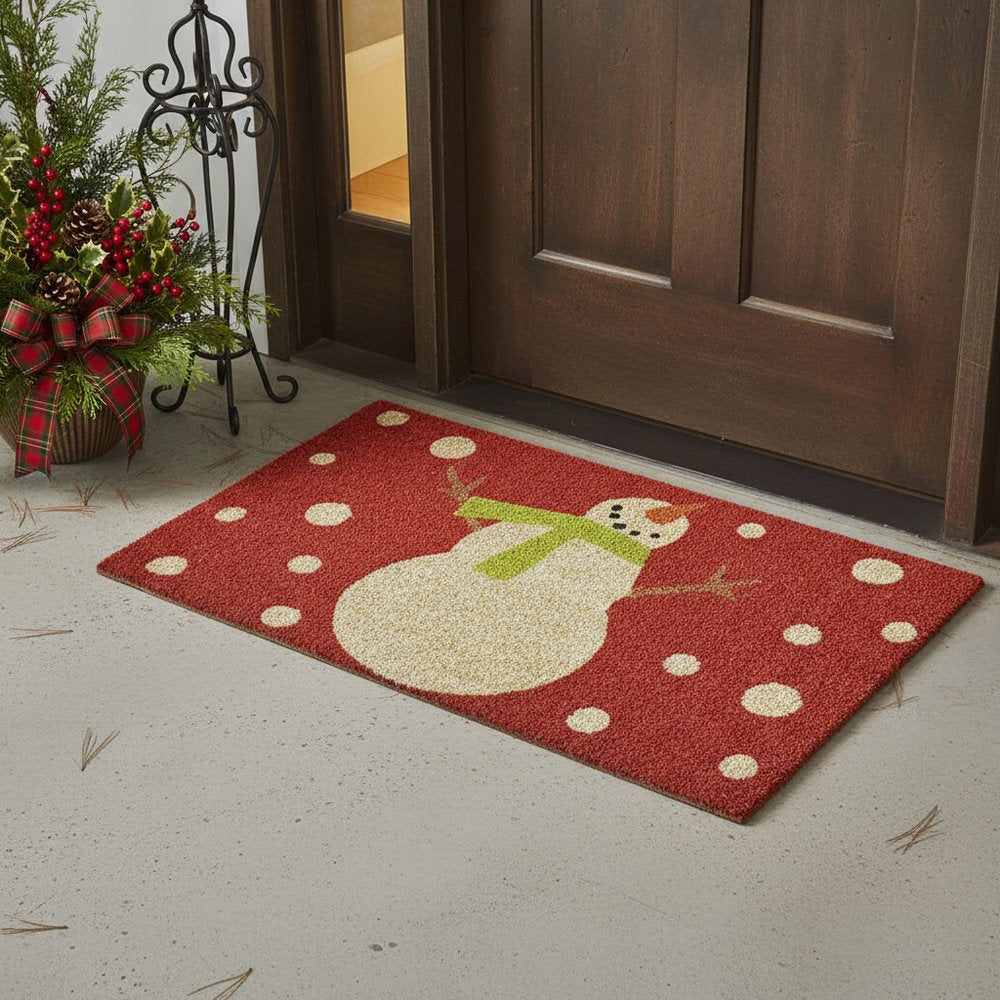 24" X 36" Red And White Coir Snowman Outdoor Christmas Door Mat