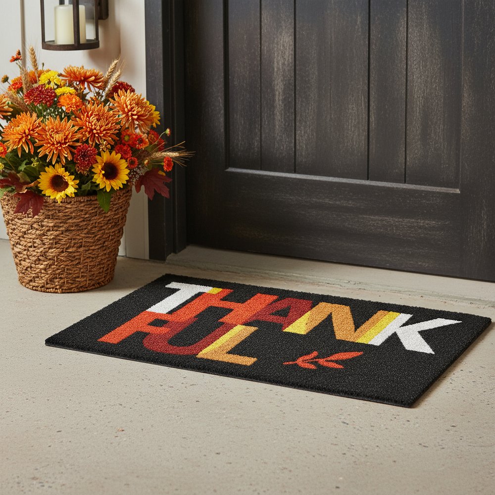 17" X 29" Natural And Brown Thanksgiving Outdoor Coir Door Mat