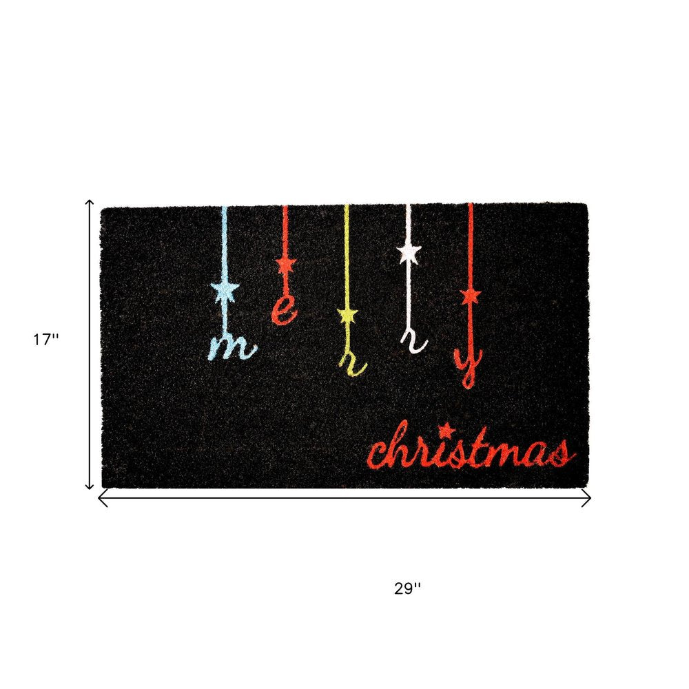 17" X 29" Black Red And Blue Merry Christmas Outdoor Coir Door Mat