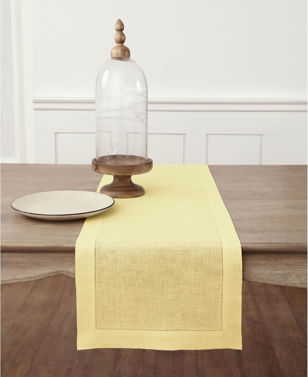 Solino Home Purple Linen Table Runner 60 Inches Long – 100% Pure Linen Classic Hemstitch Table Runner 14 X 60 Inch – Machine Washable Dining Table Runner for Valentines Day, Spring, Easter Decor
