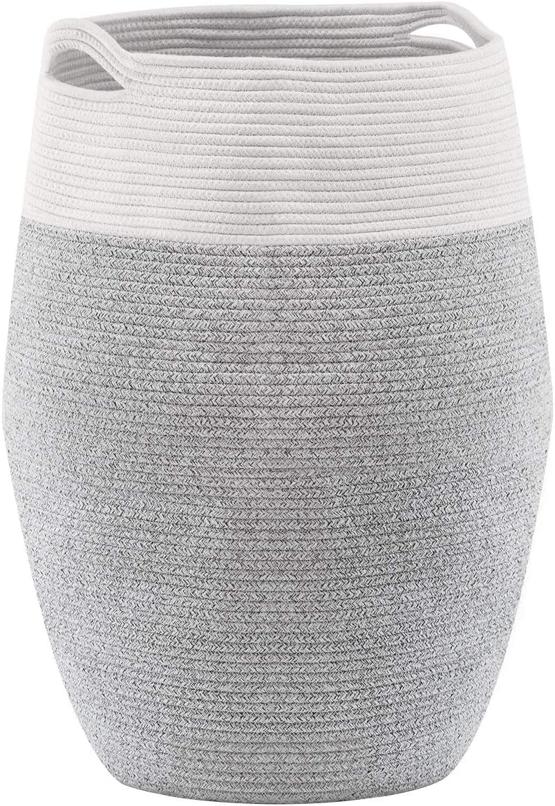 Cotton Rope Laundry Hamper by YOUDENOVA, 105L - Woven Collapsible Basket Clothes Storage for Blankets, Room Organizing, Bedroom Storage, – Brown & White