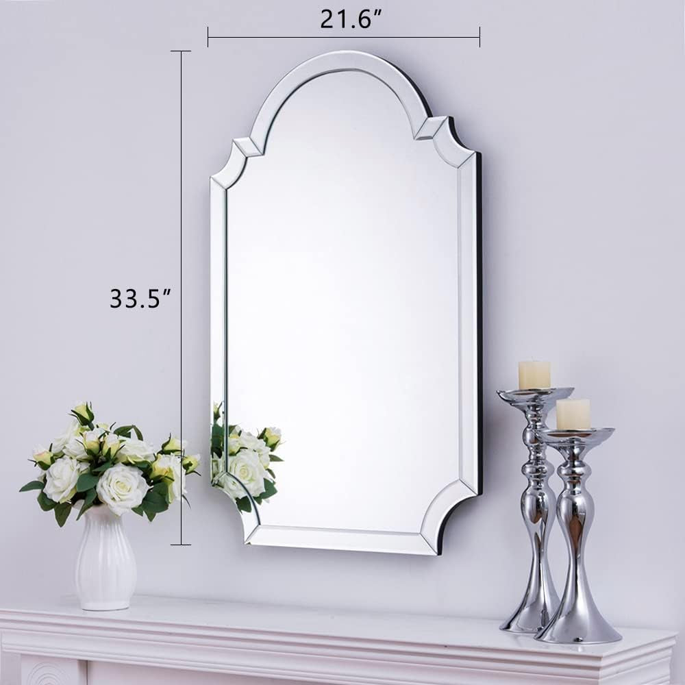Contemporary Large Arched Wall Mirror, 33.5 X 21.6 with Glass Beveled