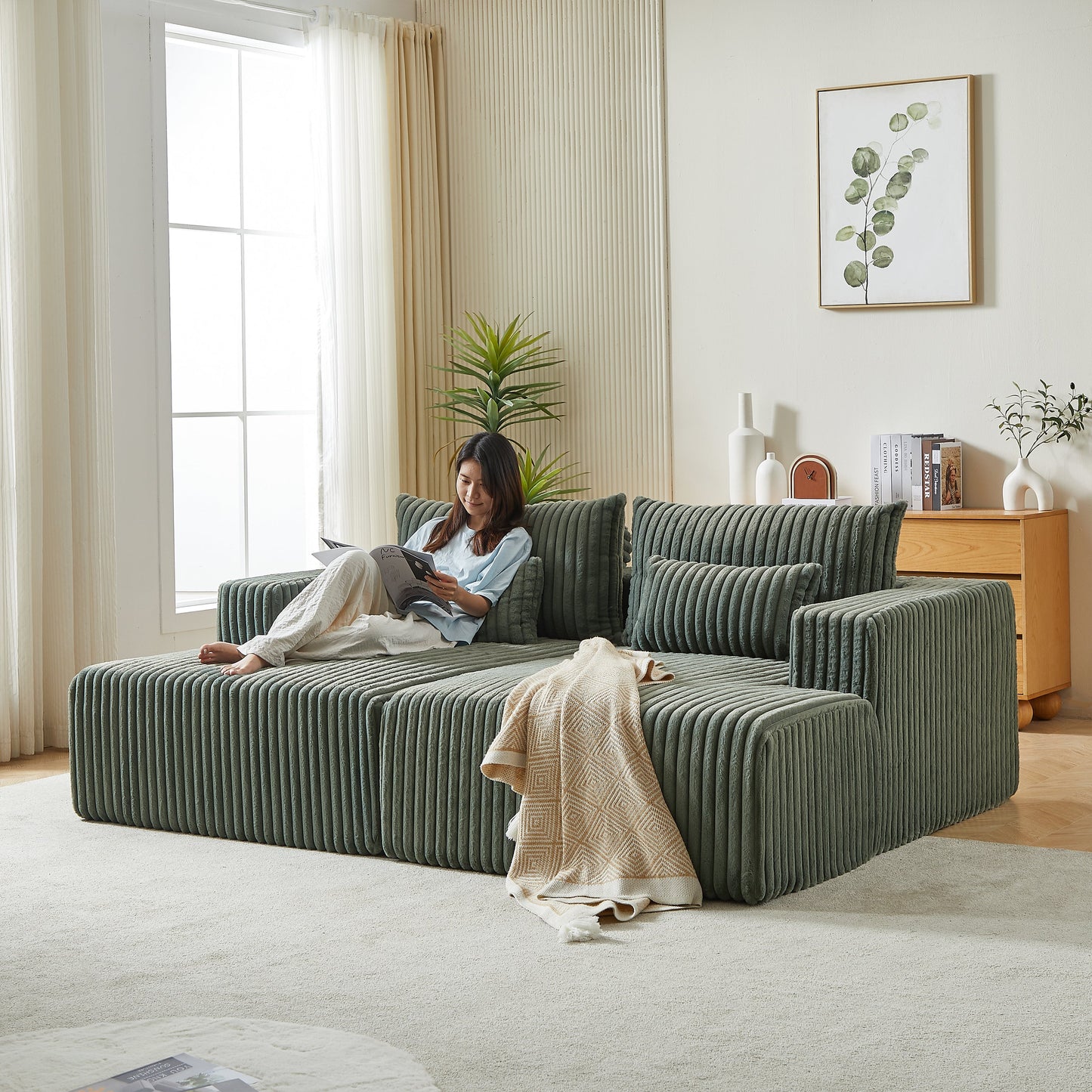 87" Oversized Sectional Lounge Chaise ,No Assembly Required,Cloud