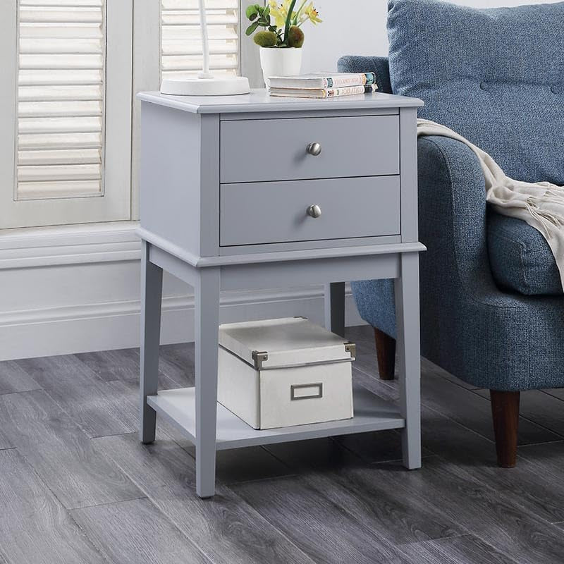 Black Nightstand with 2 Drawers for Bedrooms Tall 28", Big Wooden Bed Night Stand, Large Modern 19" Side End Table for Living Room