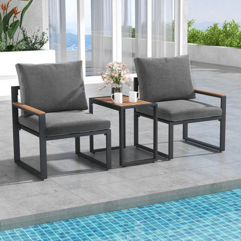 3 Pieces Aluminum Frame Weatherproof Outdoor Conversation Set with
