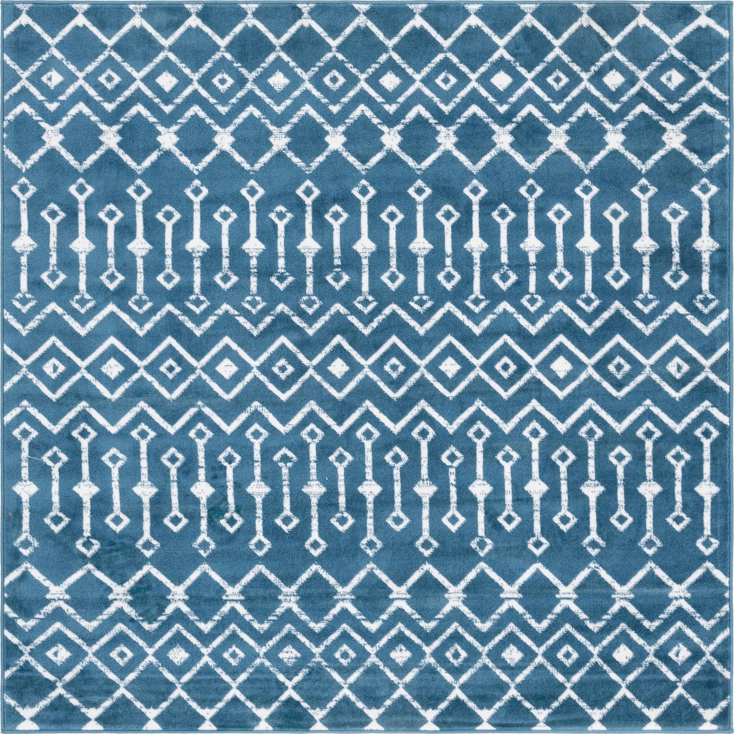 Moroccan Trellis Collection Area Rug - Mamounia (6' 1" Square Blue/Ivory)