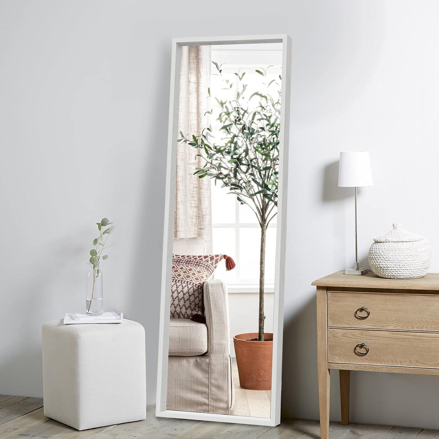 KIAYACI Arched Floor Mirror Wood Frame Wall Mounted Mirror Distressed Style Wide Frame Dressing Make up Mirror for Bathroom/Bedroom/Living Room/Dining Room/Entry/Farmhouse (Light Gray, 64" X 21")…
