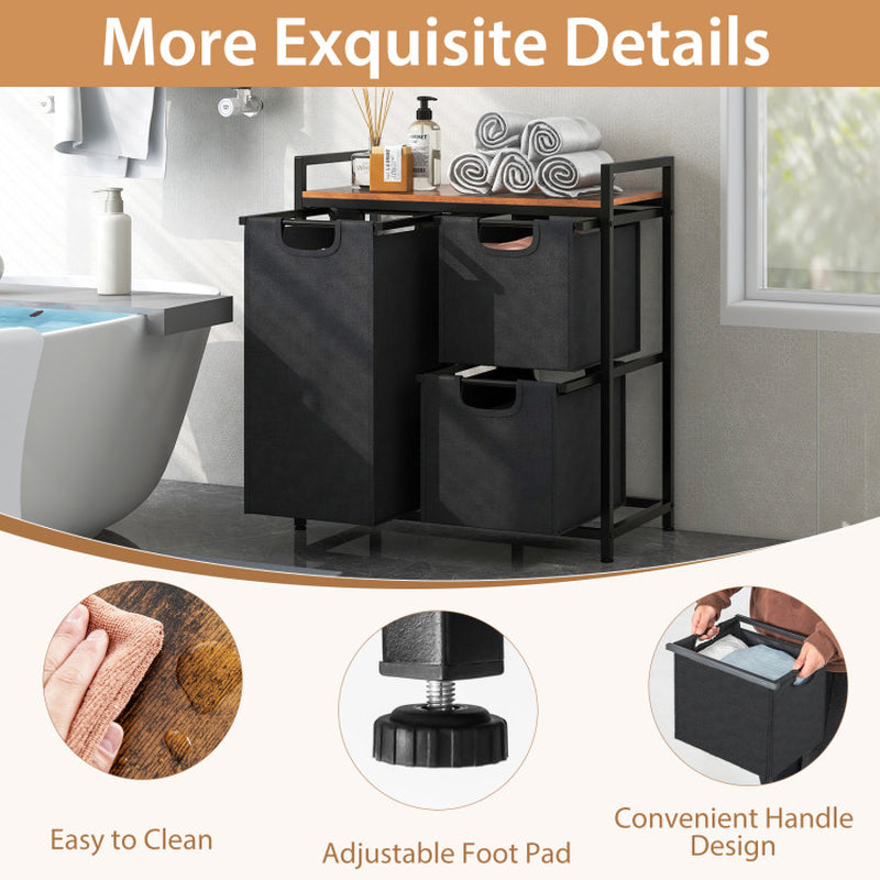 Laundry Basket Organizer Dirty Clothes Hamper with Shelf and 3 Removable Bags