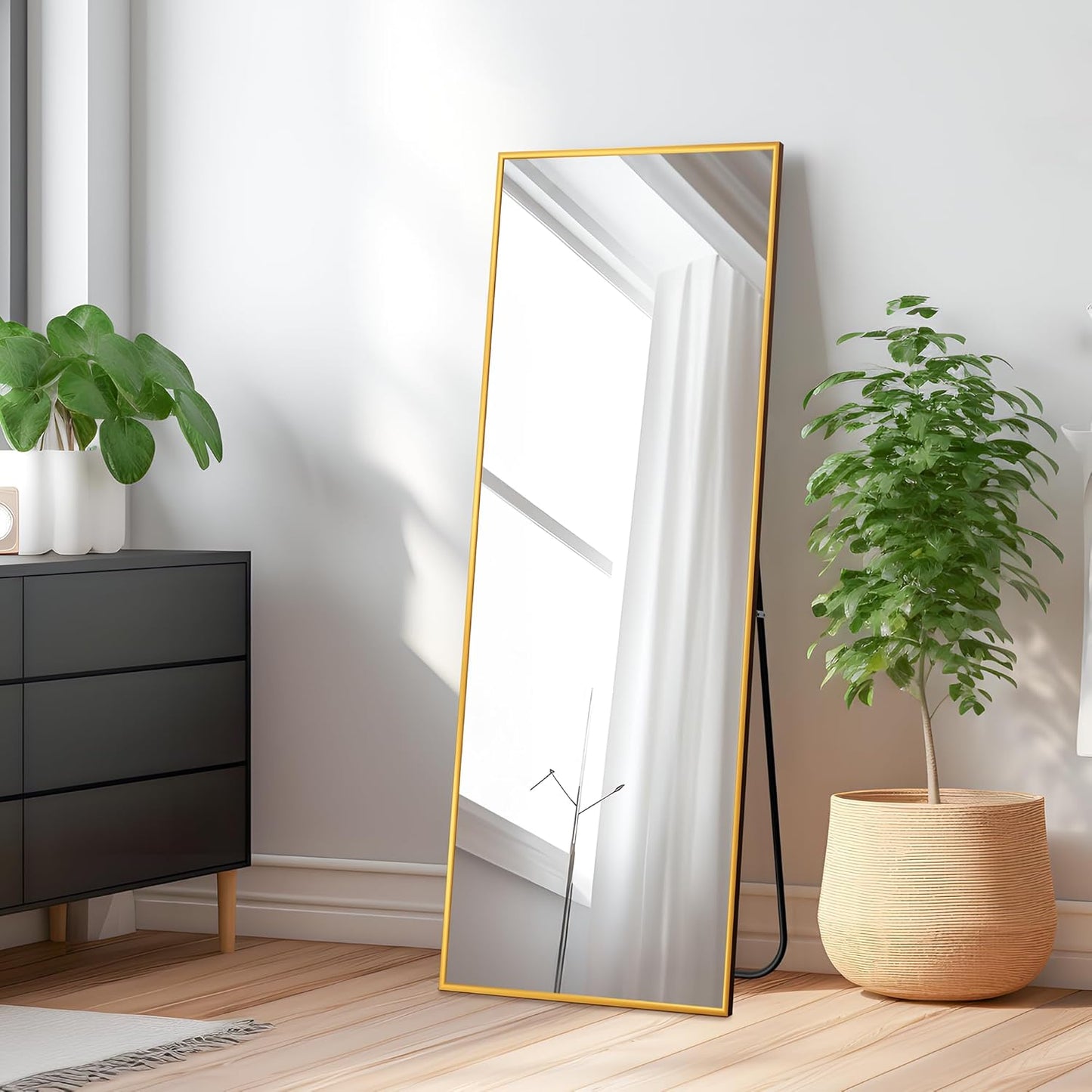 KIAYACI Arched Floor Mirror Wood Frame Wall Mounted Mirror Distressed Style Wide Frame Dressing Make up Mirror for Bathroom/Bedroom/Living Room/Dining Room/Entry/Farmhouse (Light Gray, 64" X 21")…
