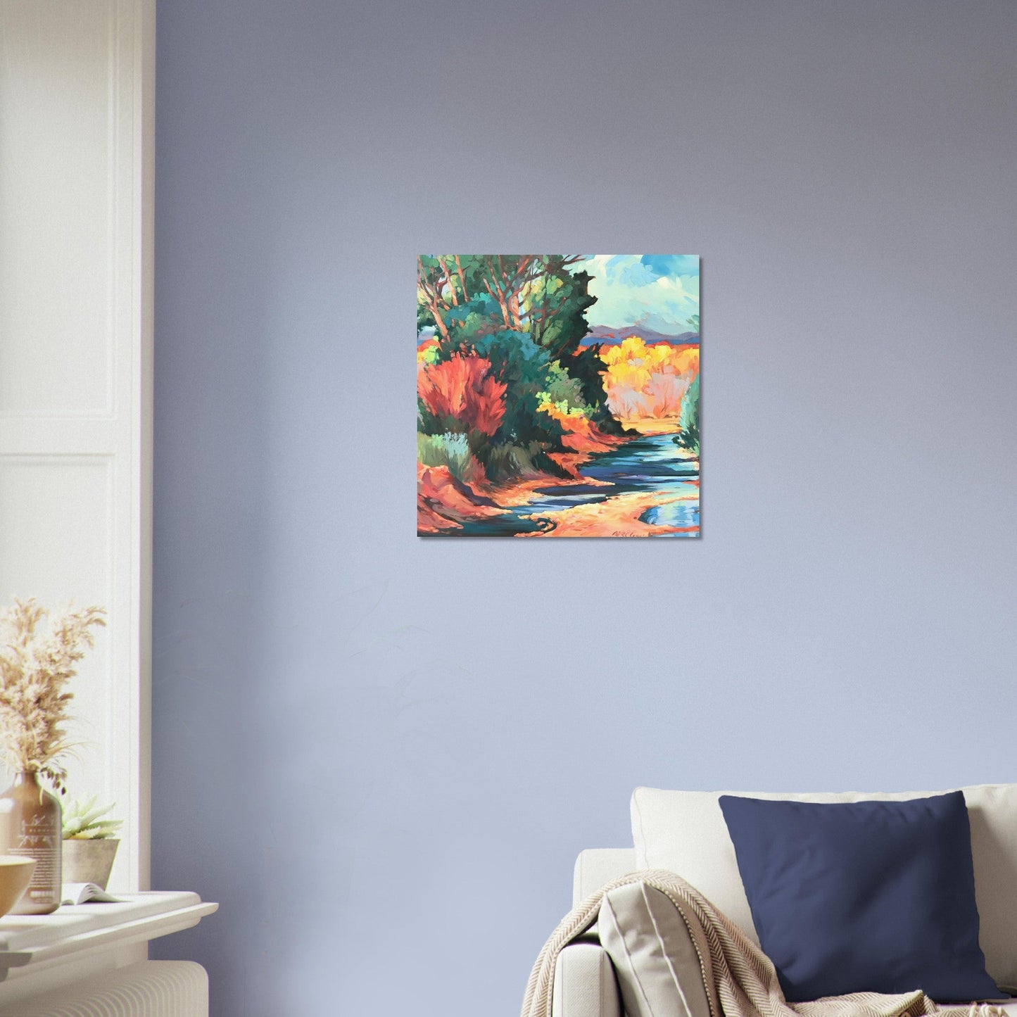 ‘Rio Pueblo’ Landscape I 16x16 Museum-Quality Matte Paper Poster | Original Artwork by American Artist Barbara Cleary