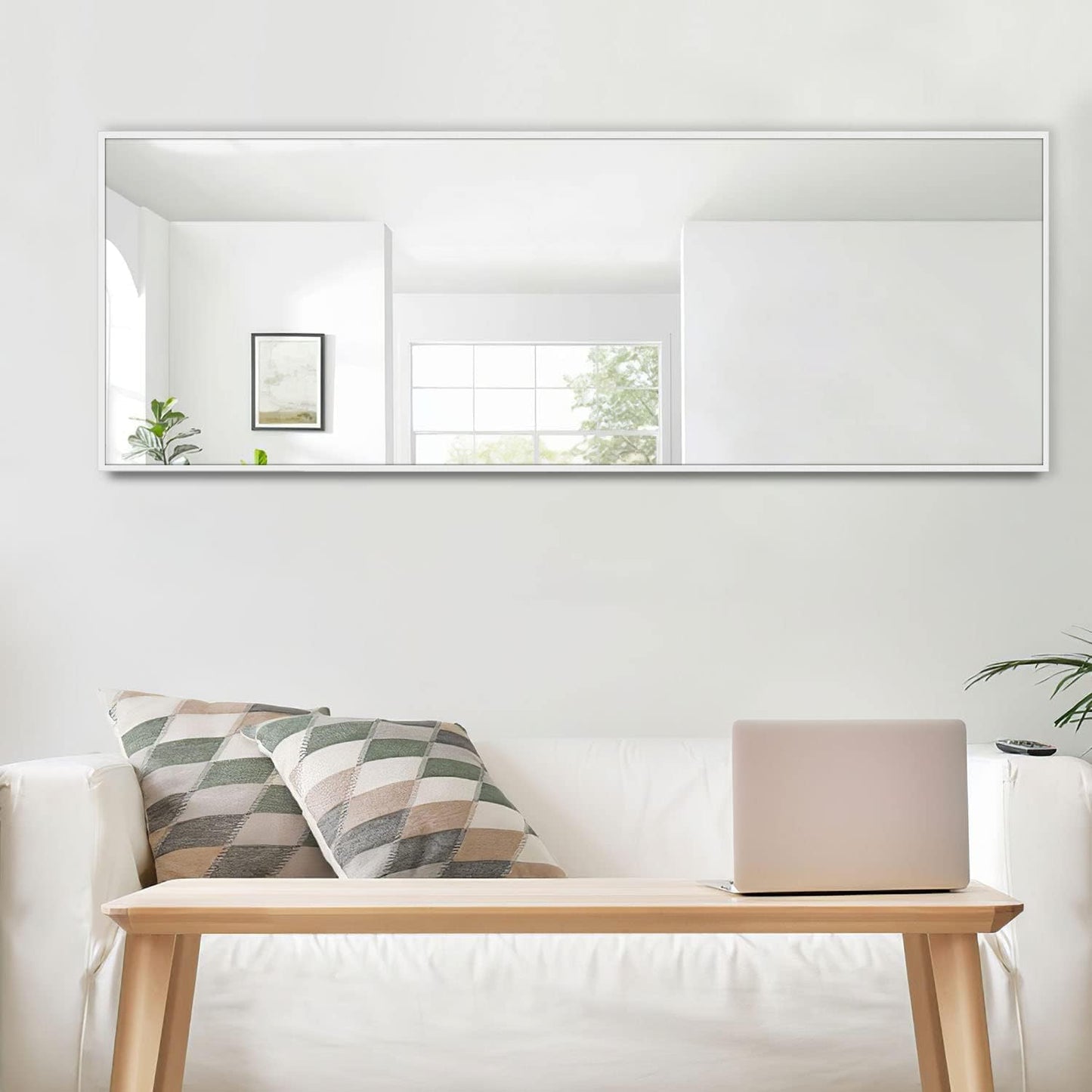 KIAYACI Arched Floor Mirror Wood Frame Wall Mounted Mirror Distressed Style Wide Frame Dressing Make up Mirror for Bathroom/Bedroom/Living Room/Dining Room/Entry/Farmhouse (Light Gray, 64" X 21")…