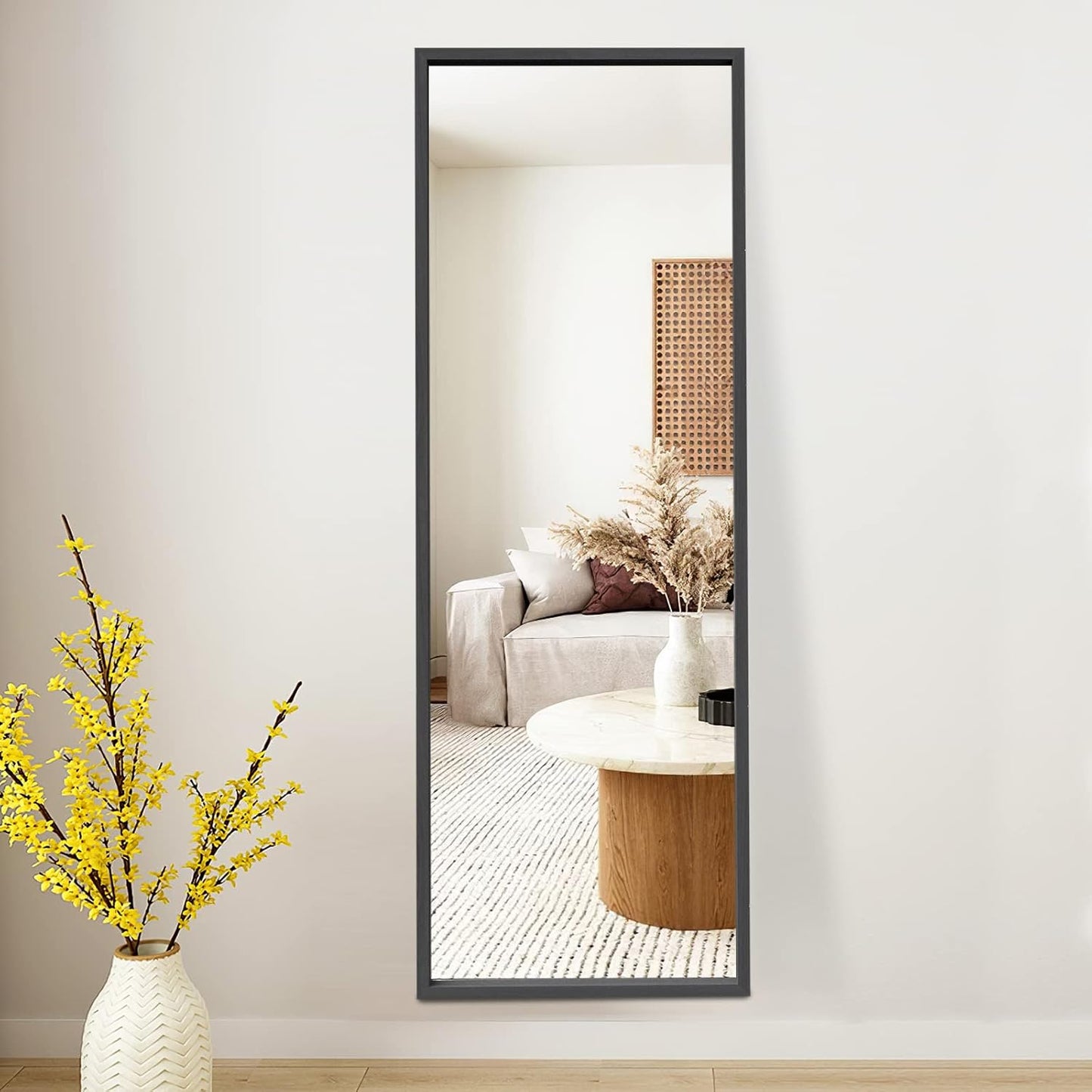 KIAYACI Arched Floor Mirror Wood Frame Wall Mounted Mirror Distressed Style Wide Frame Dressing Make up Mirror for Bathroom/Bedroom/Living Room/Dining Room/Entry/Farmhouse (Light Gray, 64" X 21")…