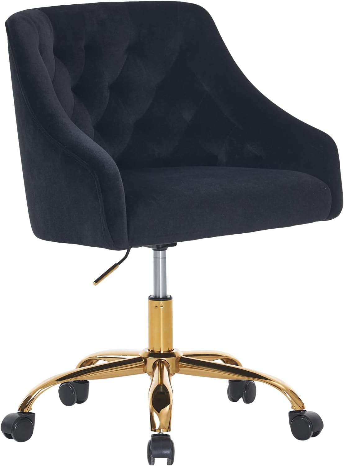 ATTICA Home Office Desk Chair Modern Velvet Office Chair Height Adjustable Computer Chair Mid-Back Swivel Task Chair Upholstered Velvet Desk Chair with Armrest for Study Bedroom Living Room(Black)