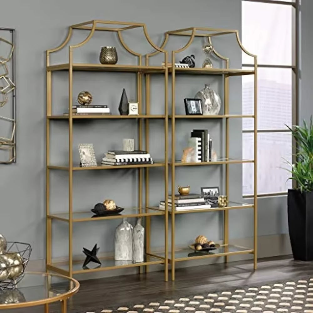 International Lux Book Shelf Satin Gold Finish Freight Free Bookshelf Living Room Furniture Home