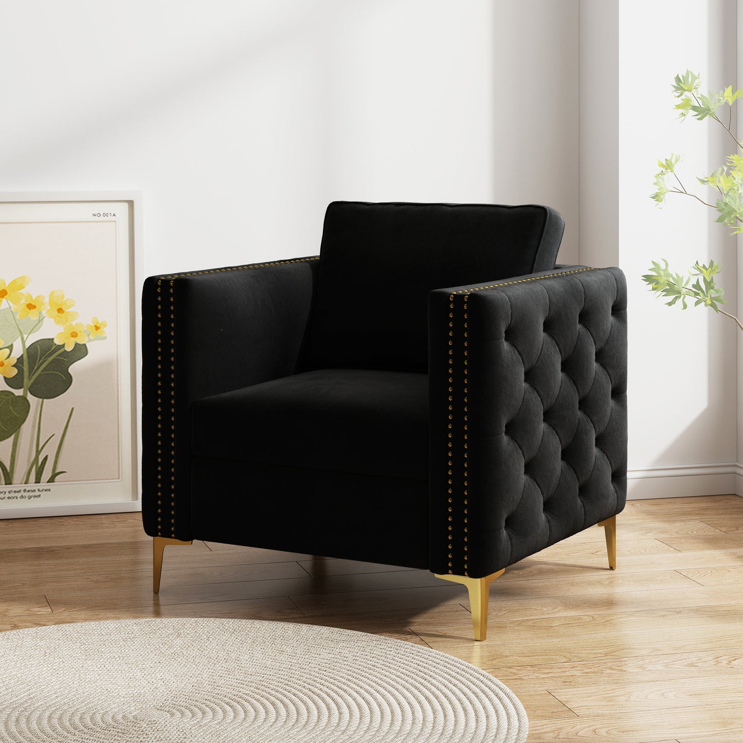 Accent Chair for Living Room Upholstered Armchair with Metal Legs and Contemporary Style