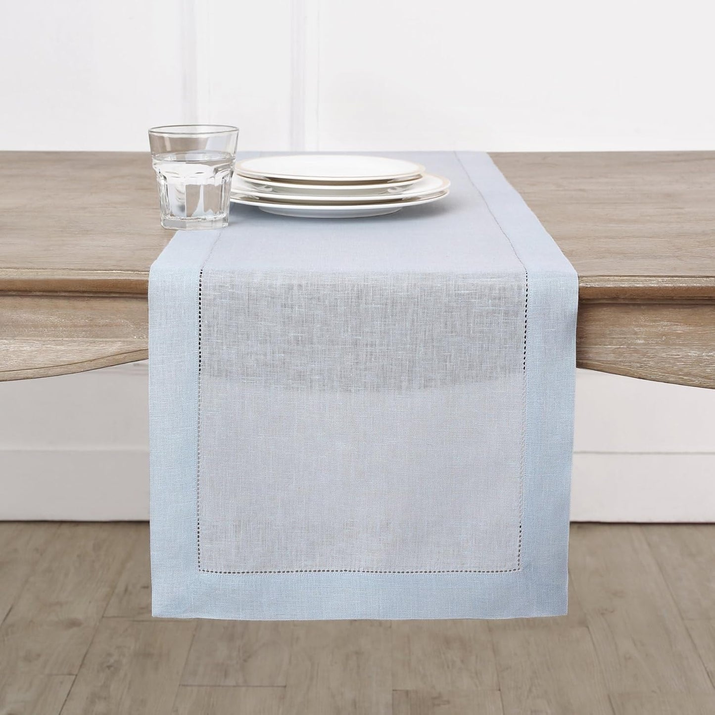 Solino Home Purple Linen Table Runner 60 Inches Long – 100% Pure Linen Classic Hemstitch Table Runner 14 X 60 Inch – Machine Washable Dining Table Runner for Valentines Day, Spring, Easter Decor