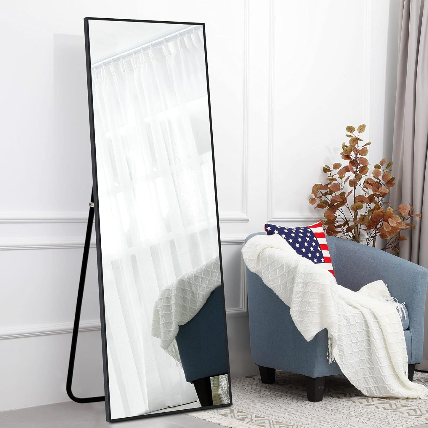 KIAYACI Arched Floor Mirror Wood Frame Wall Mounted Mirror Distressed Style Wide Frame Dressing Make up Mirror for Bathroom/Bedroom/Living Room/Dining Room/Entry/Farmhouse (Light Gray, 64" X 21")…