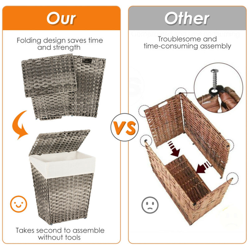 Foldable Handwoven Laundry Basket with Removable Liner