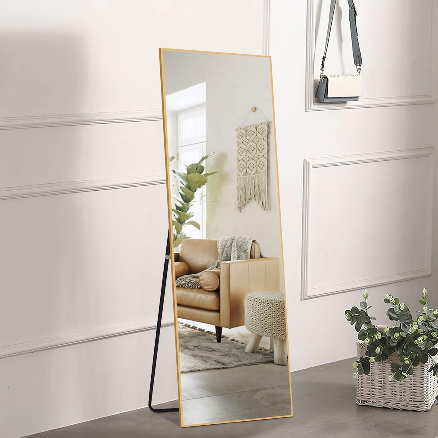 KIAYACI Arched Floor Mirror Wood Frame Wall Mounted Mirror Distressed Style Wide Frame Dressing Make up Mirror for Bathroom/Bedroom/Living Room/Dining Room/Entry/Farmhouse (Light Gray, 64" X 21")…