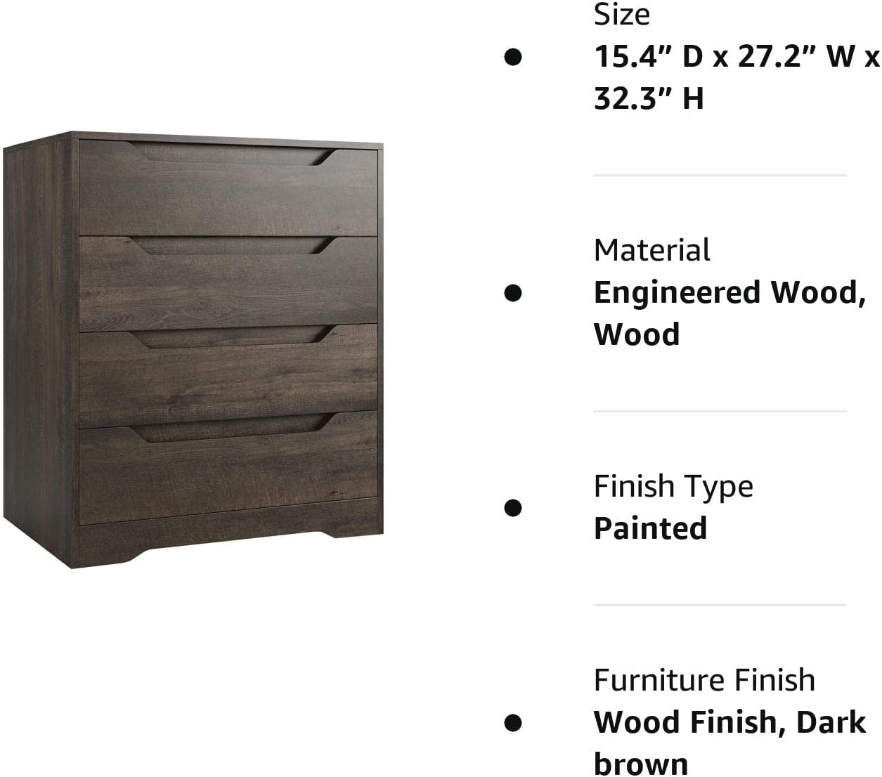 Modern 4-Drawer Dresser in Dark Brown