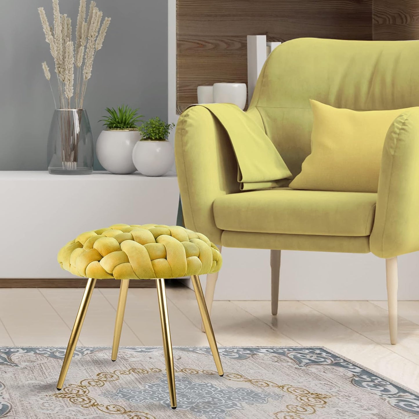 GIA Home Furniture Series Velvet Cross Woven Accent Stool, Chartreuse, Qty of 1