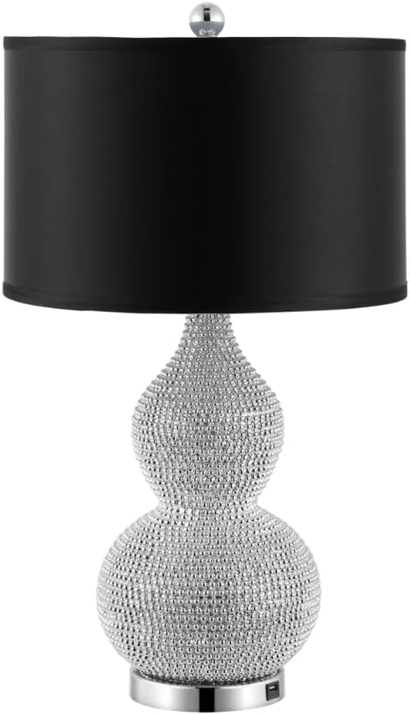 SAFAVIEH Lighting Collection Nicole Modern Silver Bead Base/ Black Shade 25-Inch Bedroom Living Room Home Office Desk Nightstand Table Lamp Set of 2 (LED Bulbs Included)