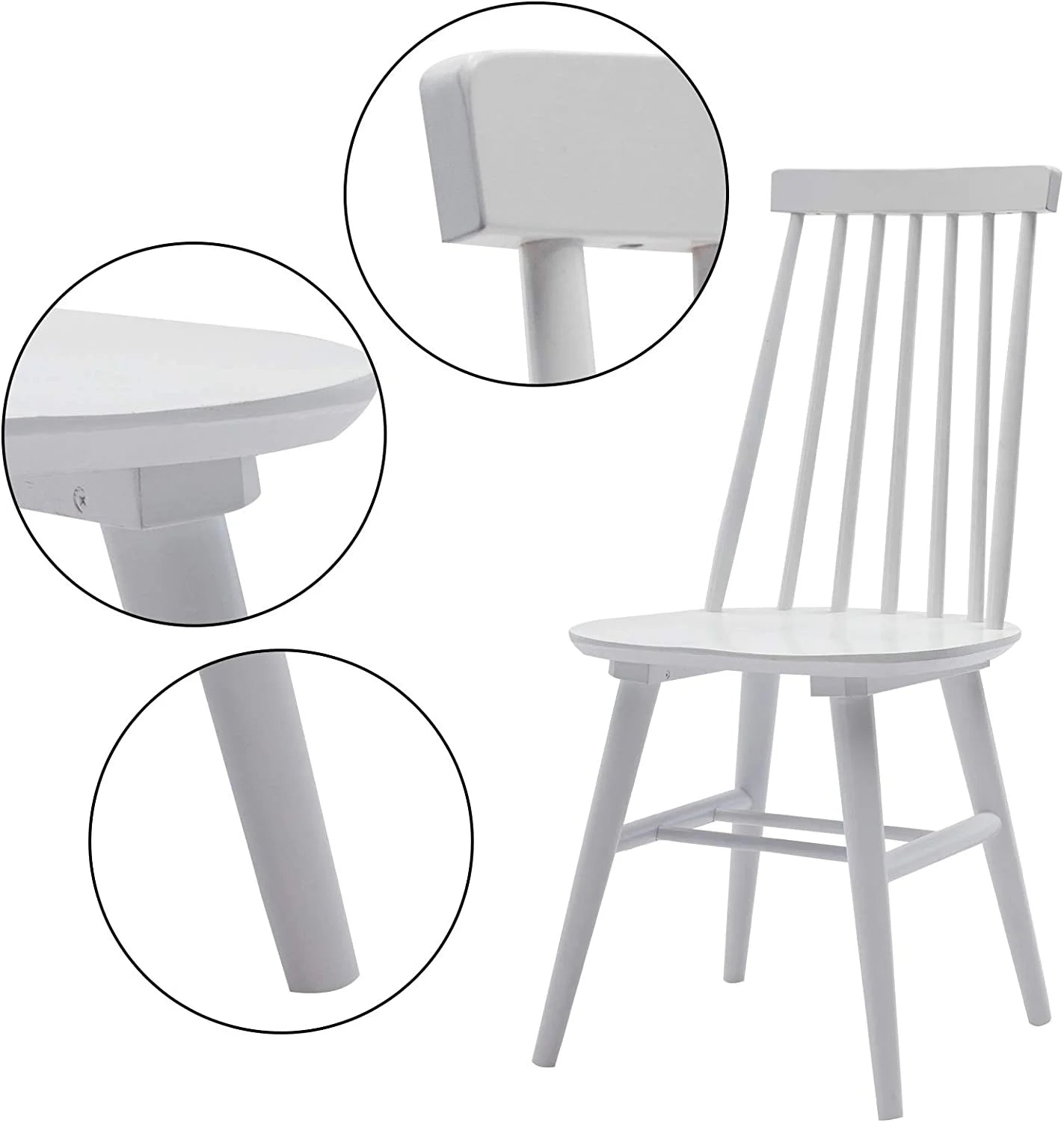 Farmhouse Dining Chairs Set of 2, Wood Dining Room Chairs Slat Back Kitchen Dining Room Chairs, White