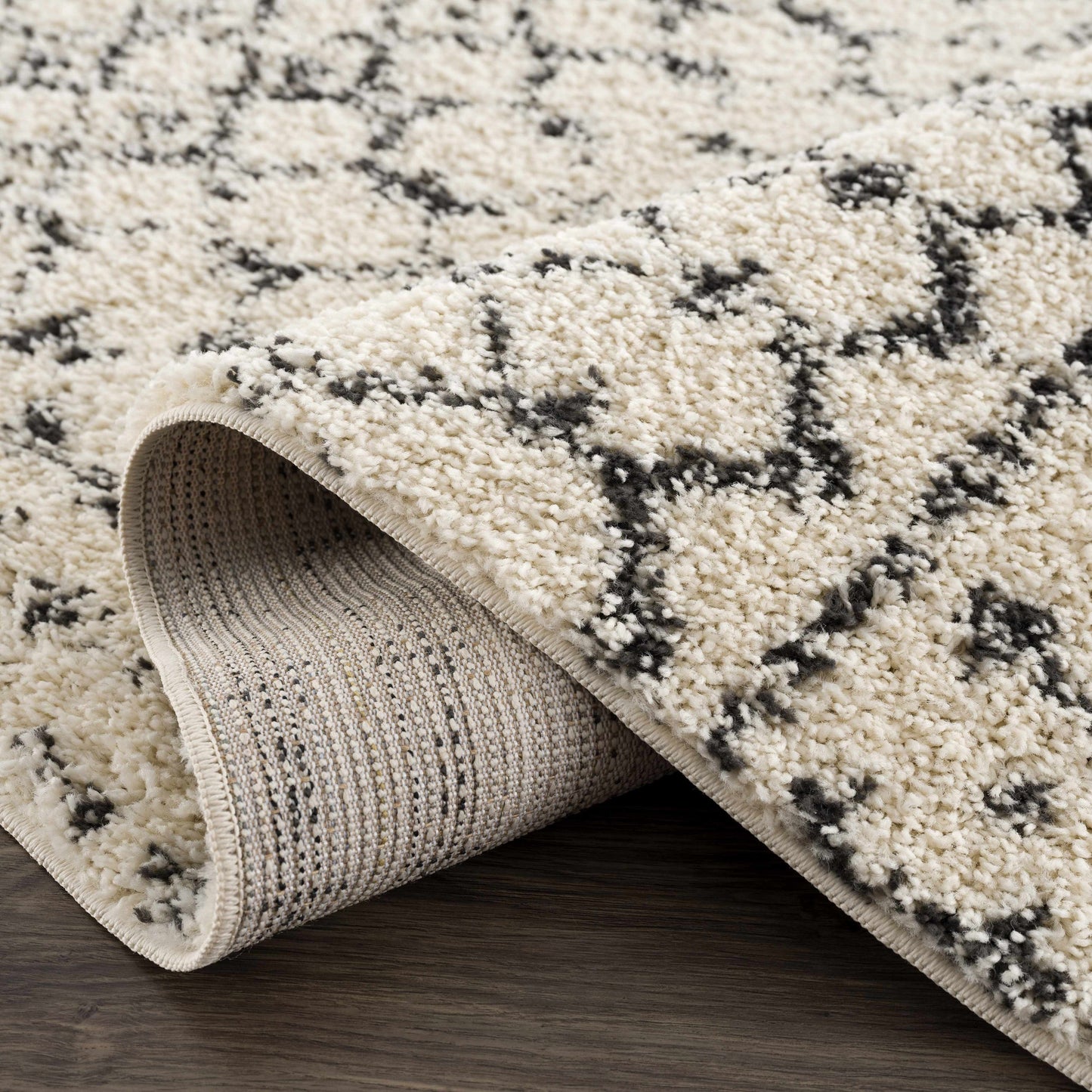 Kibureau Cream Trellis Shag Area Rug
