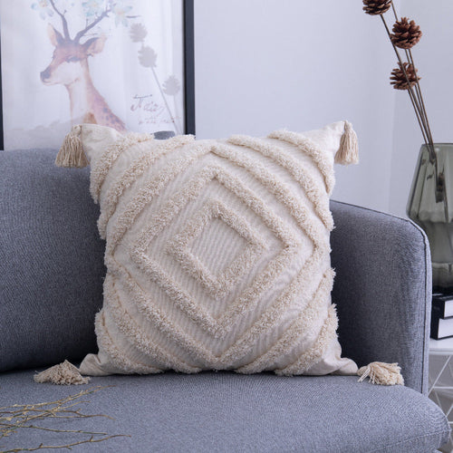 Geometric Cushion Cover With Tassels