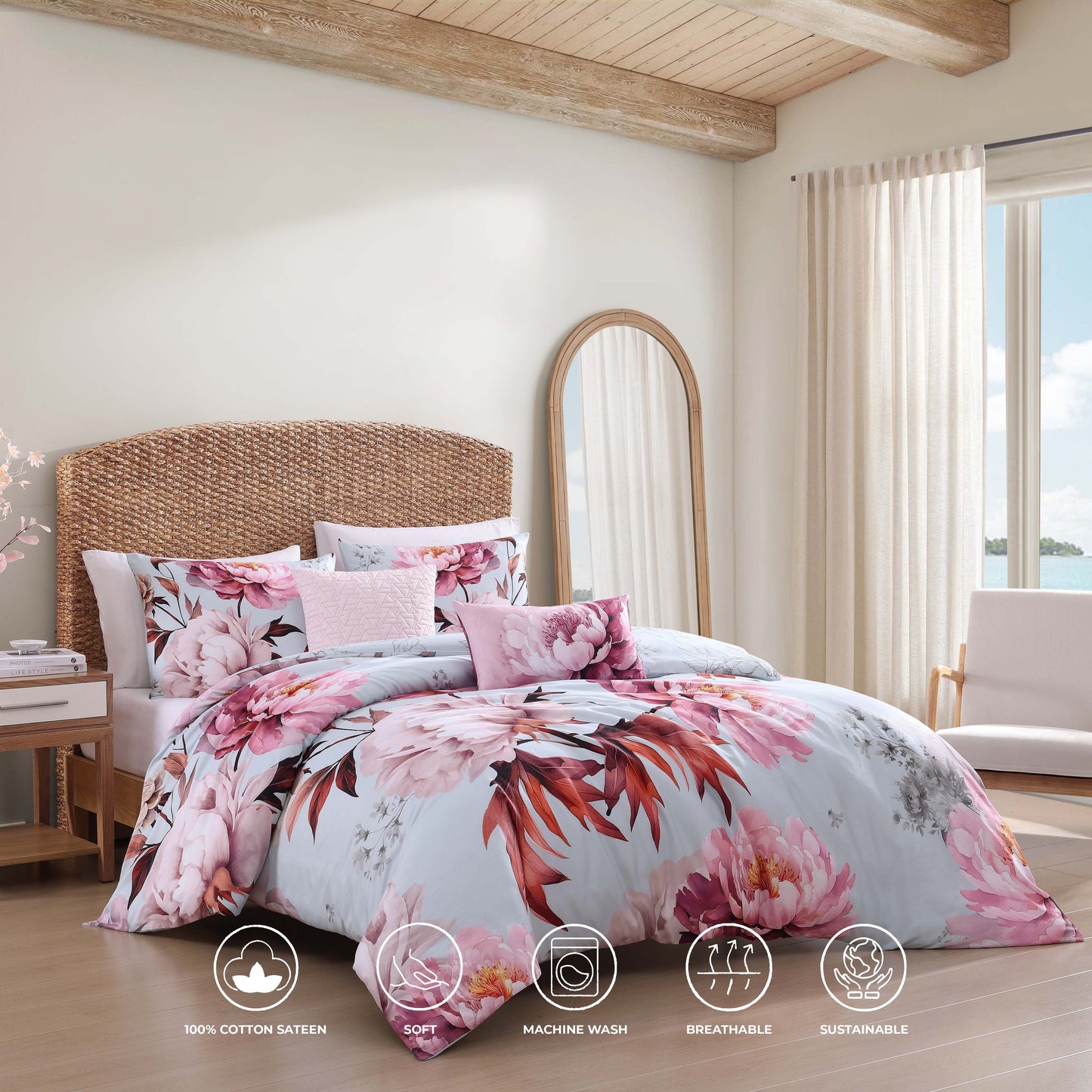 Bebejan Blooming Peonies 5 Piece Reversible Comforter Set