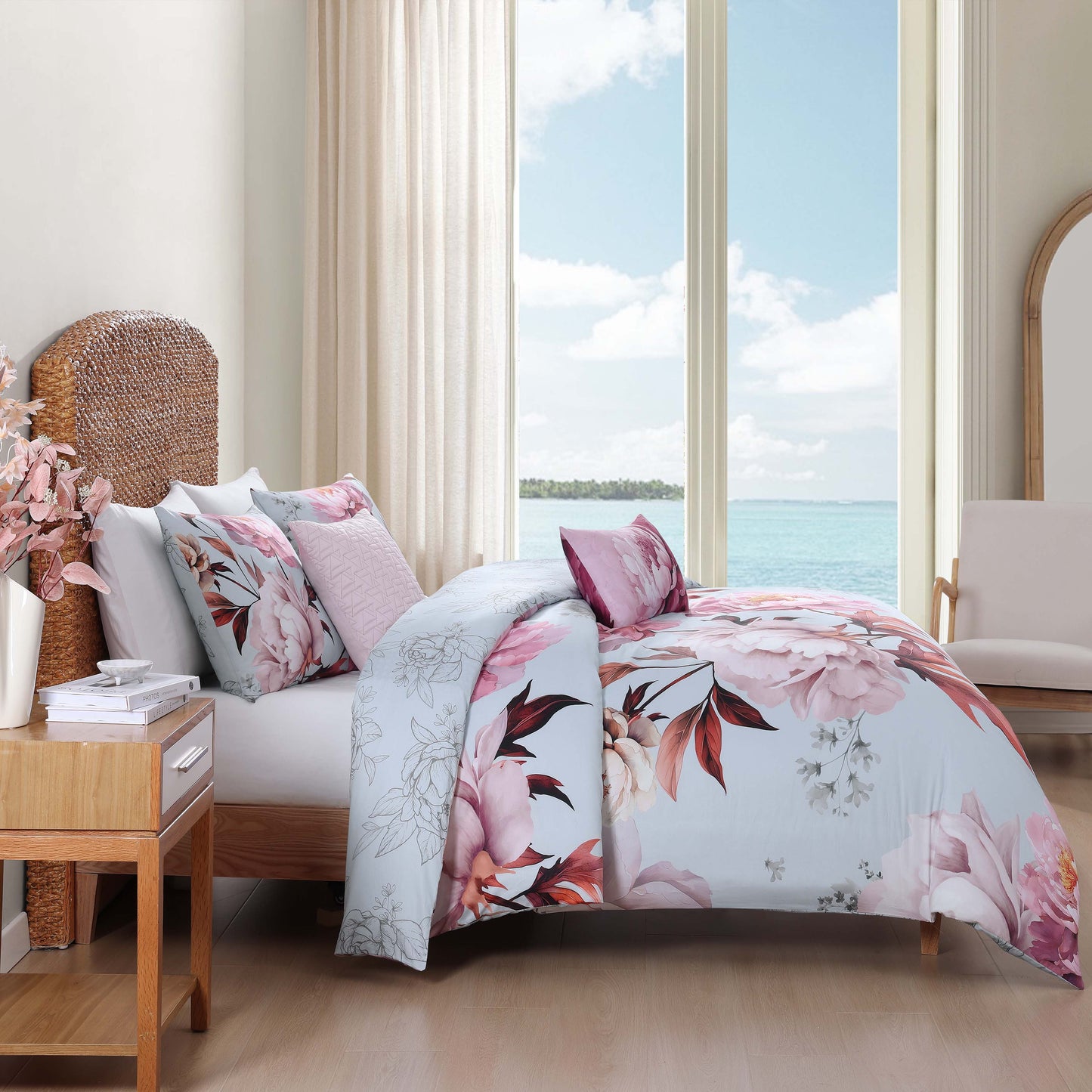 Bebejan Blooming Peonies 5 Piece Reversible Comforter Set