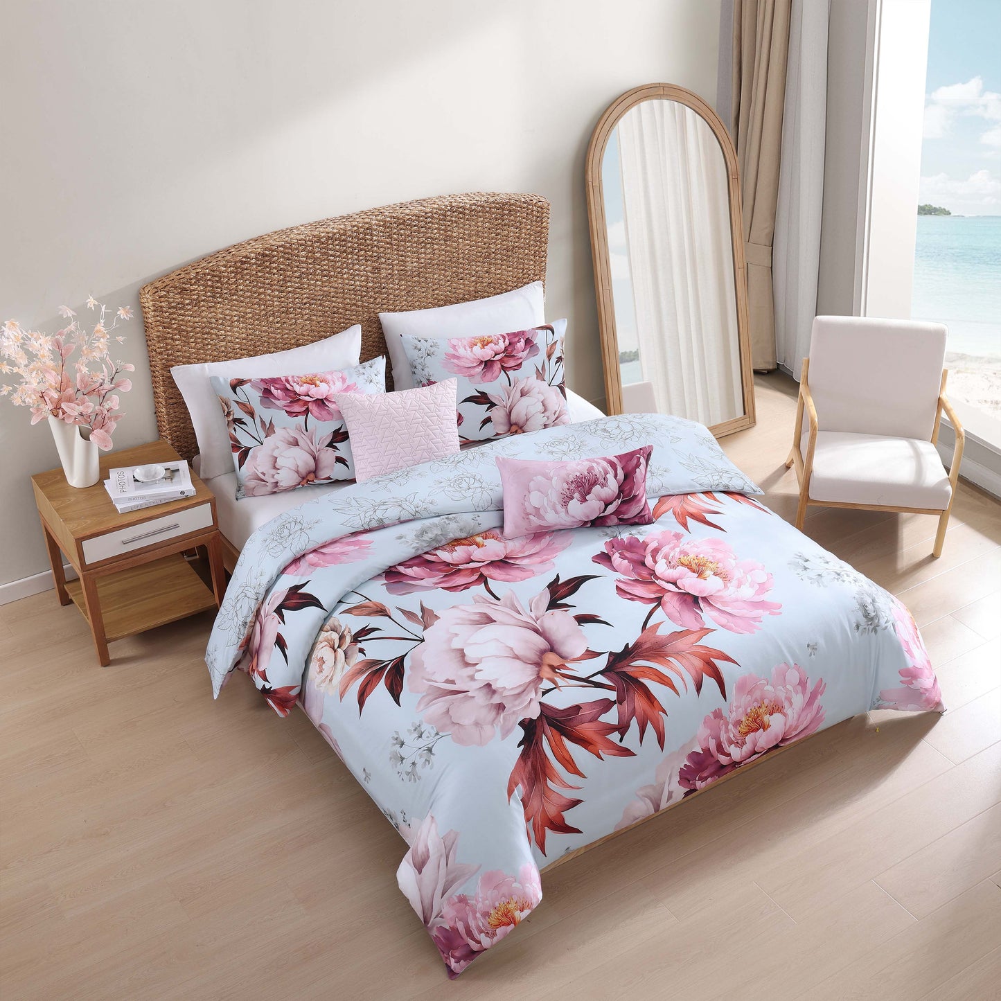 Bebejan Blooming Peonies 5 Piece Reversible Comforter Set