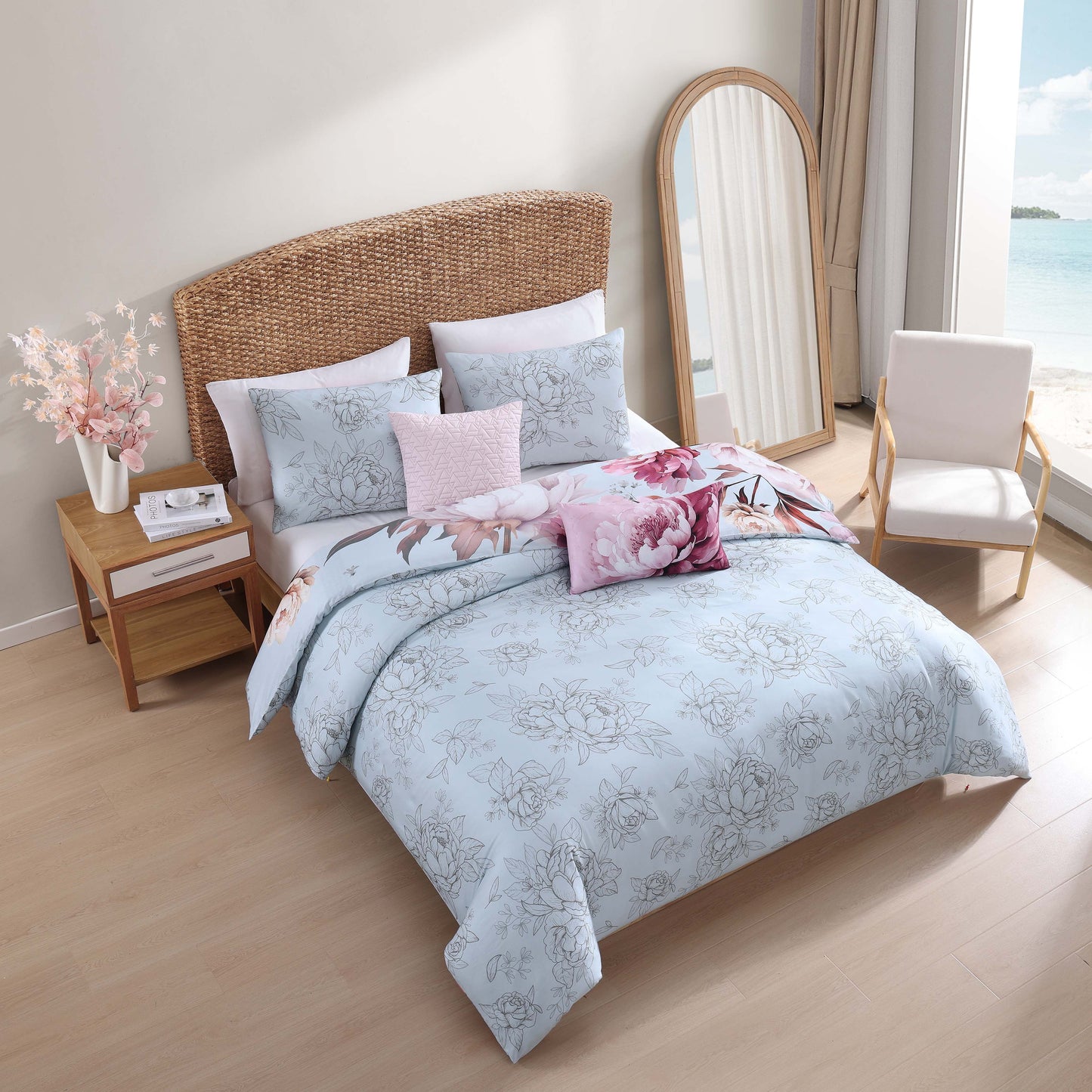 Bebejan Blooming Peonies 5 Piece Reversible Comforter Set