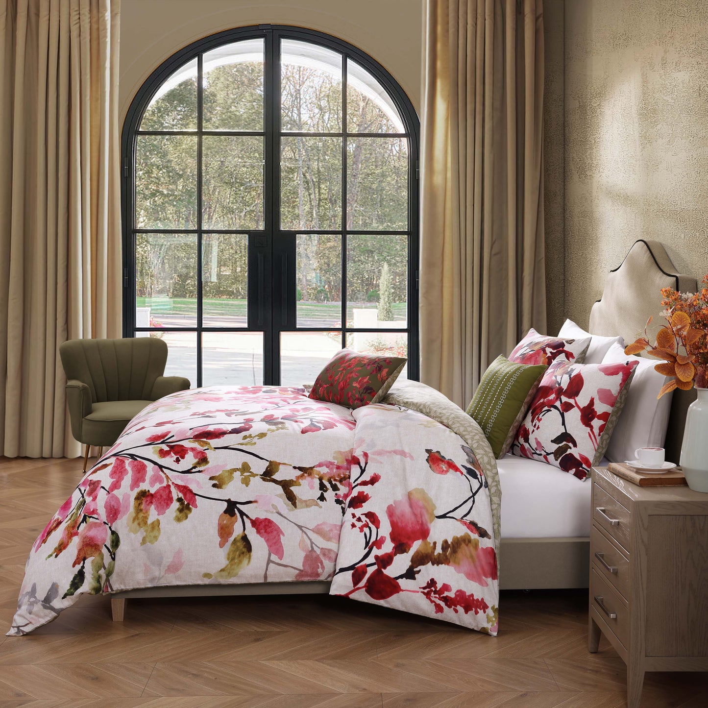 Bebejan Leaves on Linen 5 Piece Reversible Comforter Set