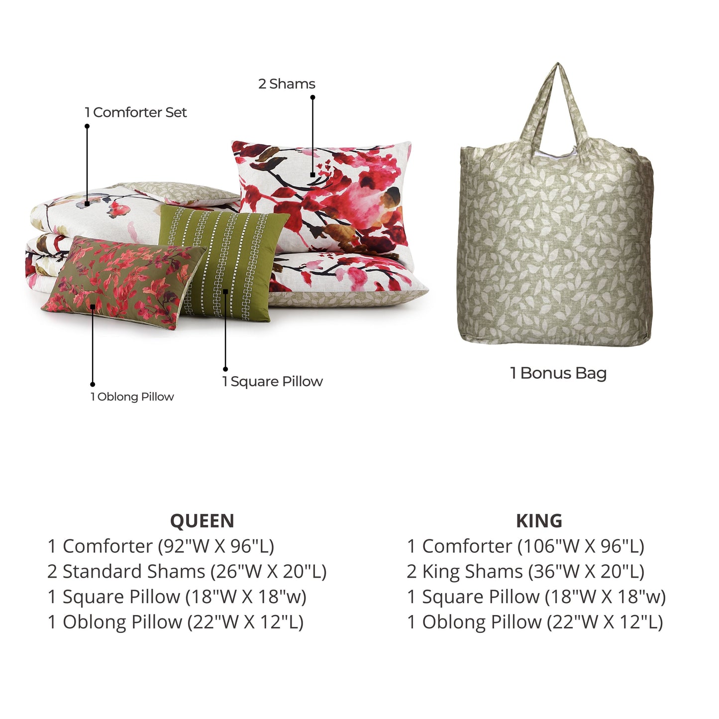 Bebejan Leaves on Linen 5 Piece Reversible Comforter Set