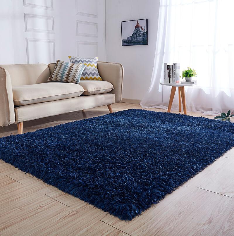 "Coral" Shag Area Rug High Pile in Navy
