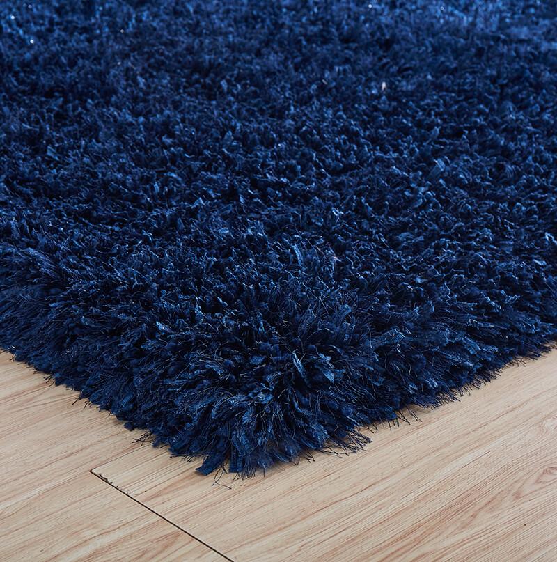 "Coral" Shag Area Rug High Pile in Navy