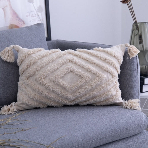 Geometric Cushion Cover With Tassels