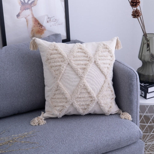 Geometric Cushion Cover With Tassels