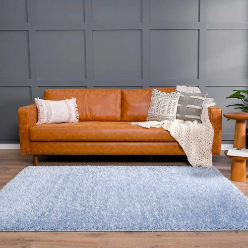 Faina Solid Aqua Shag Rug Washable