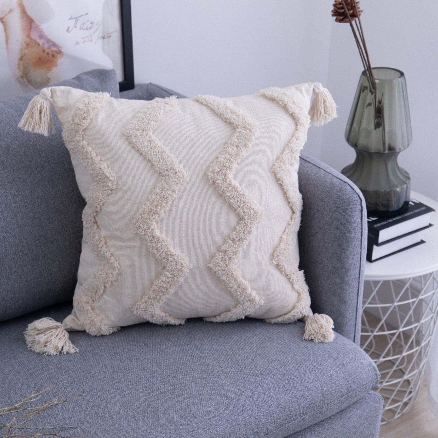 Geometric Cushion Cover With Tassels
