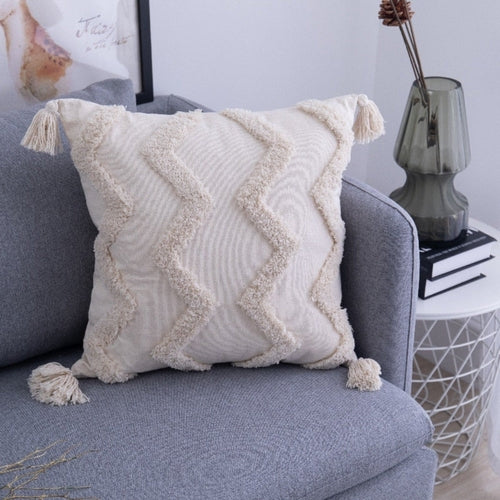 Geometric Cushion Cover With Tassels